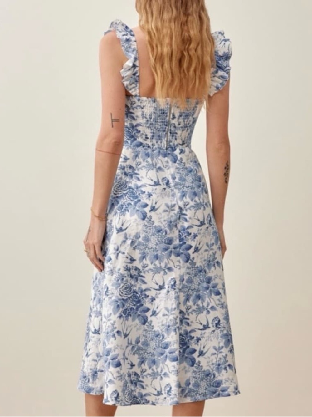 Reformation Blue and White Linen Floral Midi Dress